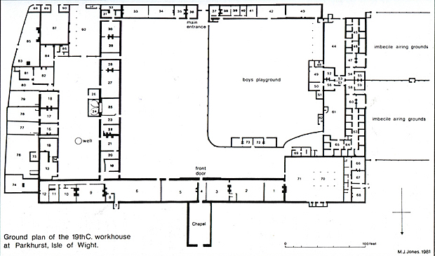 Map of The House of Industry - a ground floor plan in the 19th century